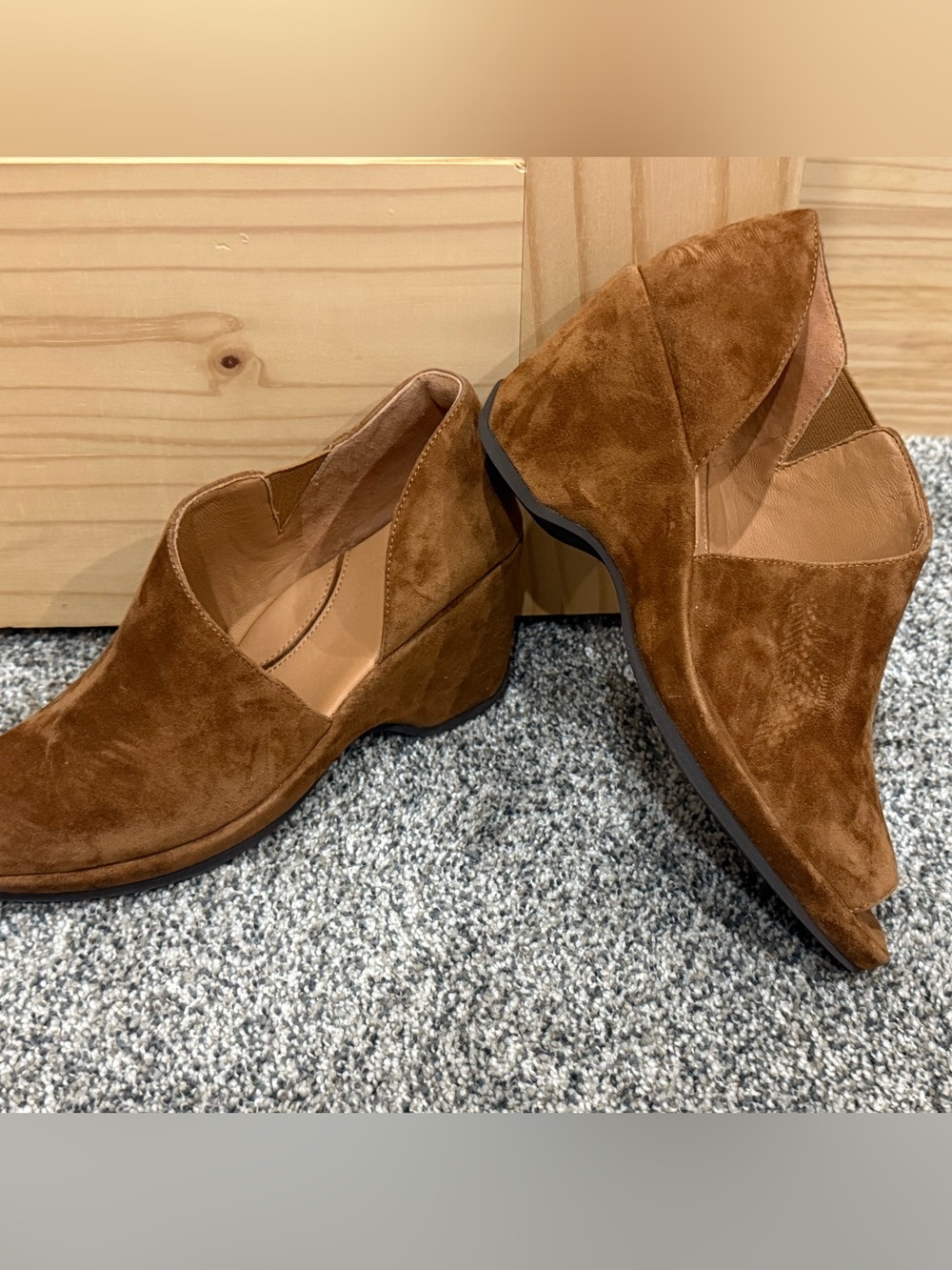 L'Amour Des Pieds Suede Slip-On Wedge Loafers in Rich Cognac